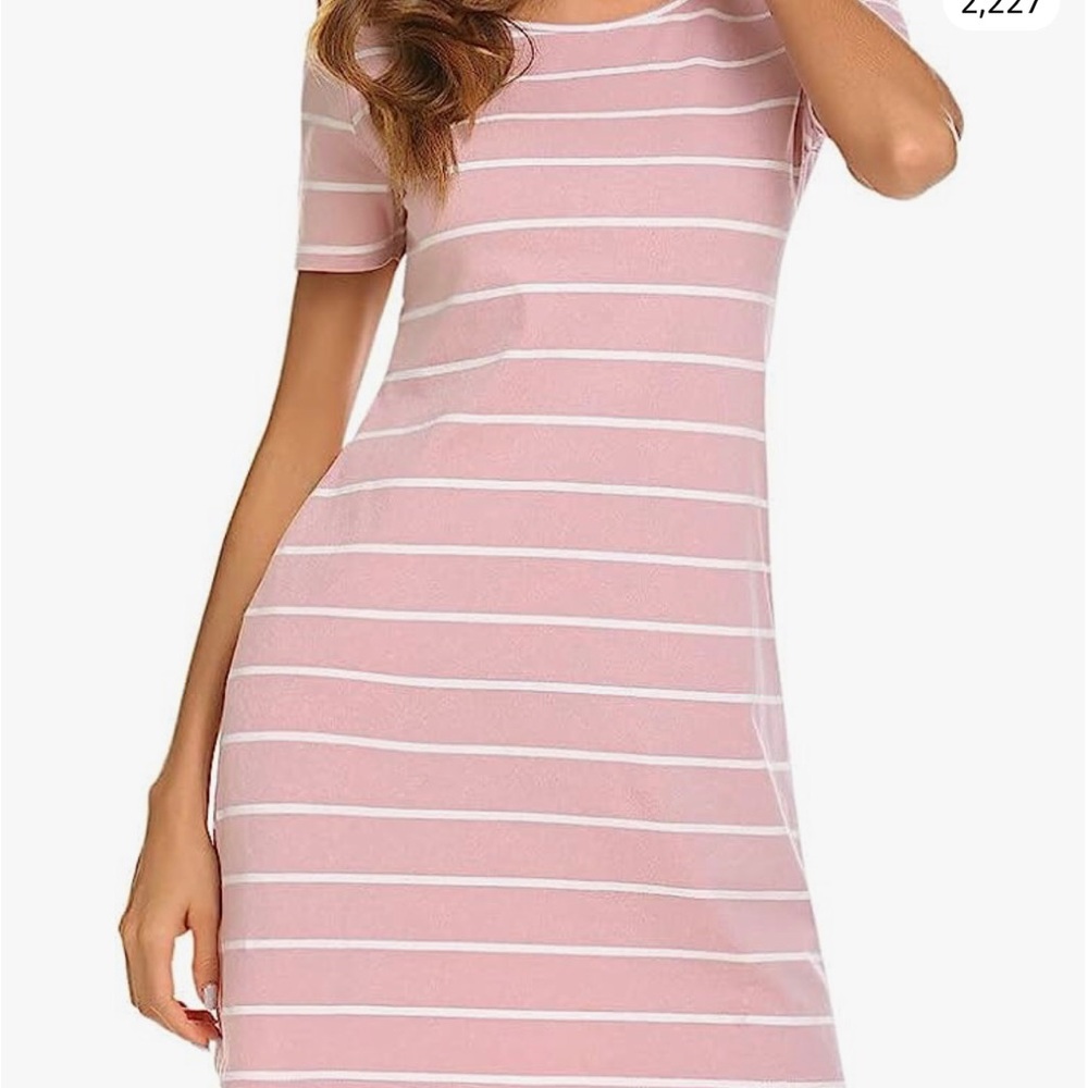 Feager Short Sleeve Stripe Knit Shift Dress - Picture 2 of 7